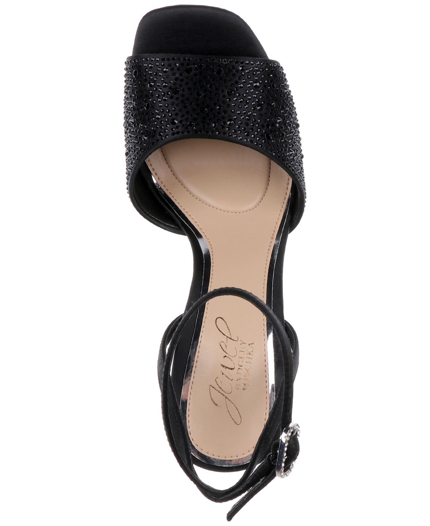 Женские сандалии Jewel Badgley Mischka Bahari Open Toe Dress Sandals, цвет: Чёрный атласный — фото 4