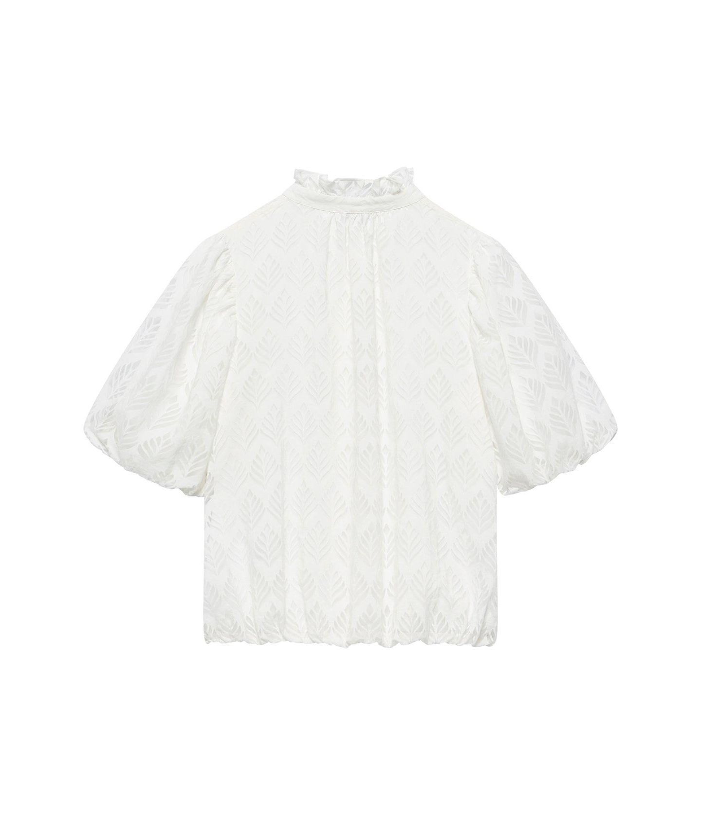 Женская блузка Mint Velvet Short Puff Sleeve Jacquard Ruffle-Trim, цвет: Белый — фото 3