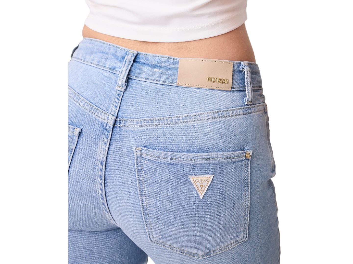 Женские прямые джинсы Guess из смеси хлопка со средней посадкой, цвет: Timeless Light — фото 2