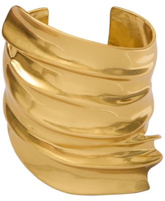 Gold-Plated Wide Folded Metal Cuff Bracelet