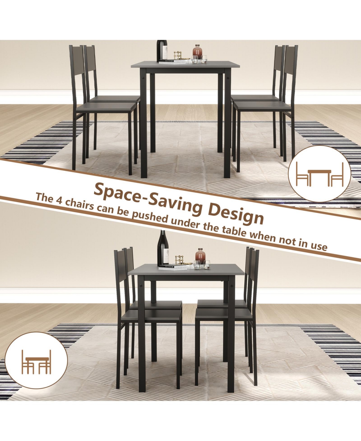 Mecale 5-Piece Industrial Dining Table Set with 4 Chairs for Kitchen