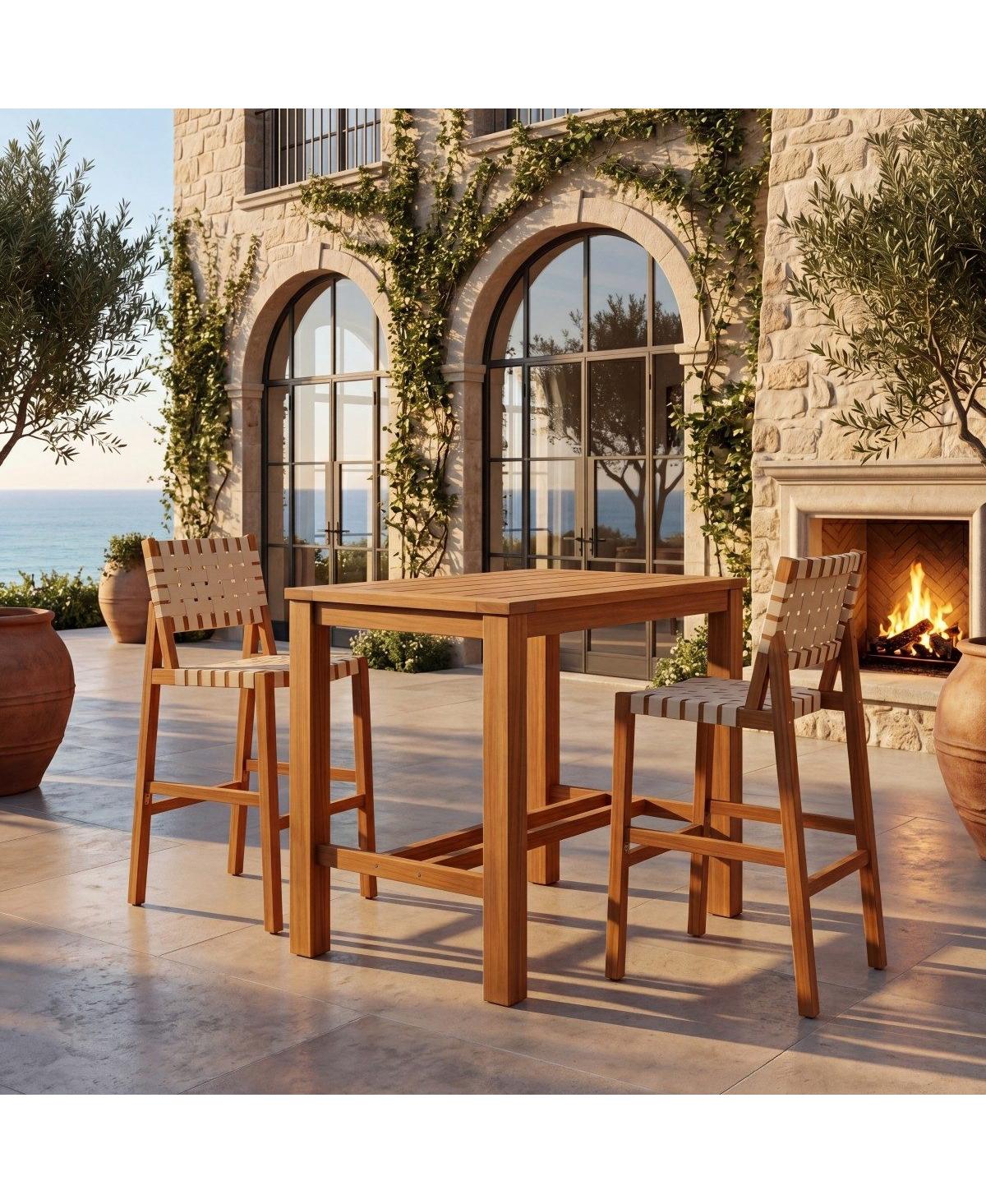 Asagikoiai 5-Piece Acacia Wood Outdoor Bar Height Dining Set with Rope Stools and Square Table