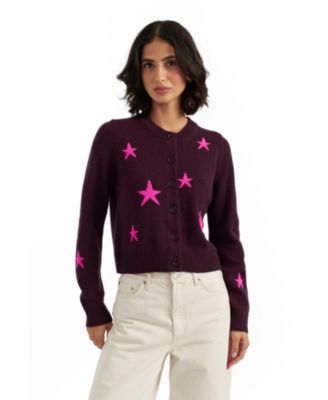 Women's Wool-Cashmere Blend Star Crewneck Cardigan