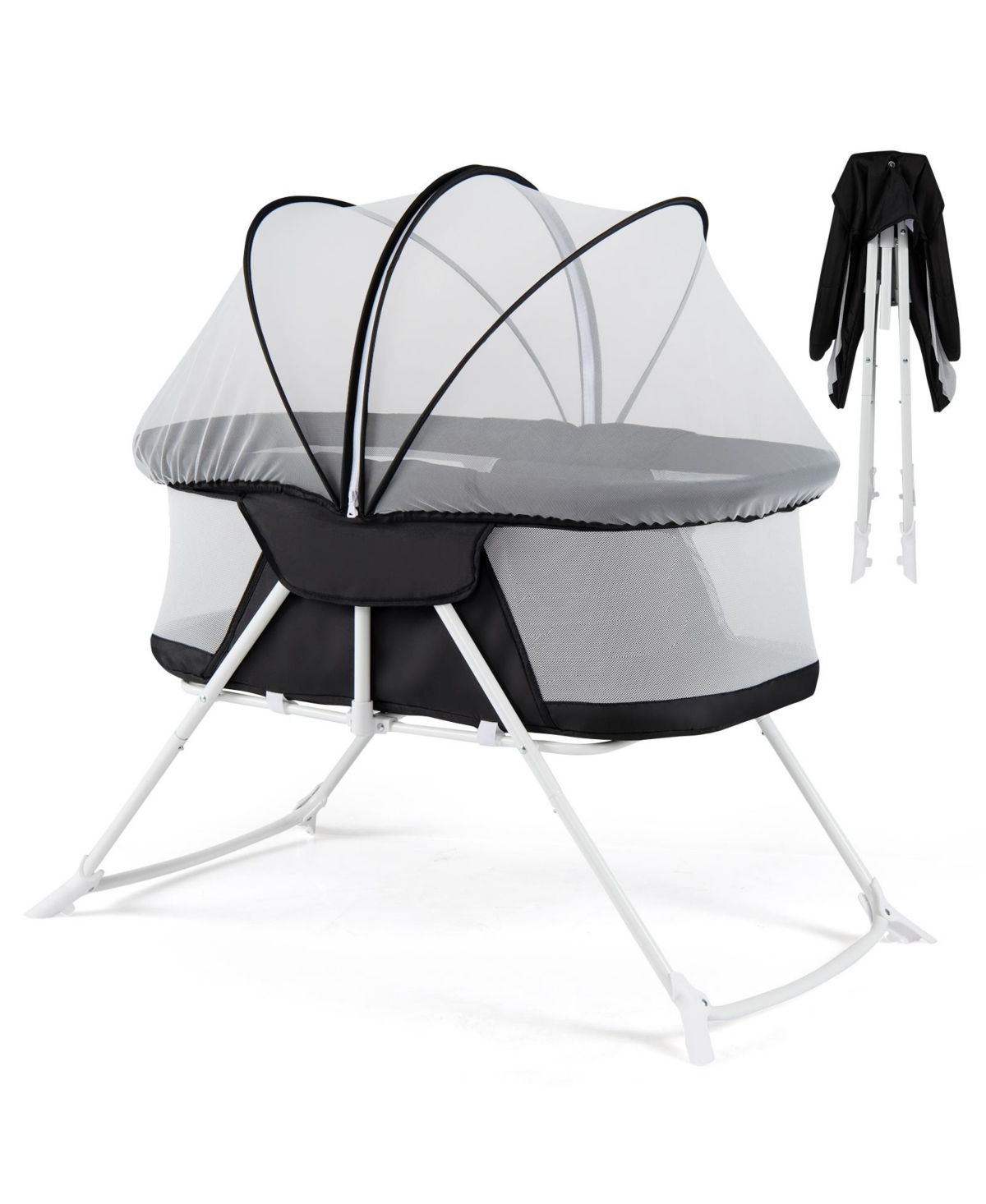 Costway Baby Bassinet Bedside Crib with Changing Table Mattress Detachable Canopy Basket