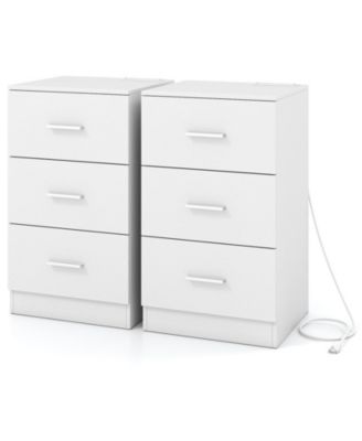 Nightstand Set of 2 with Charging Station and 3 Storage Drawers