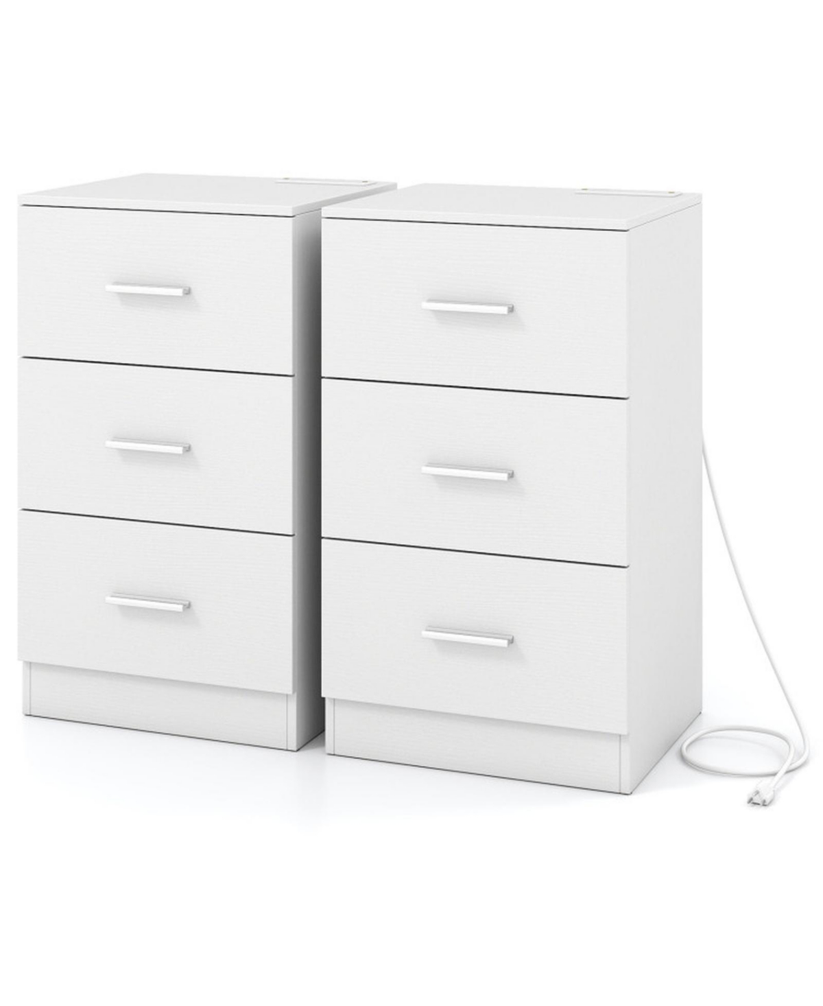 Sugift Nightstand Set of 2 with Charging Station and 3 Storage Drawers