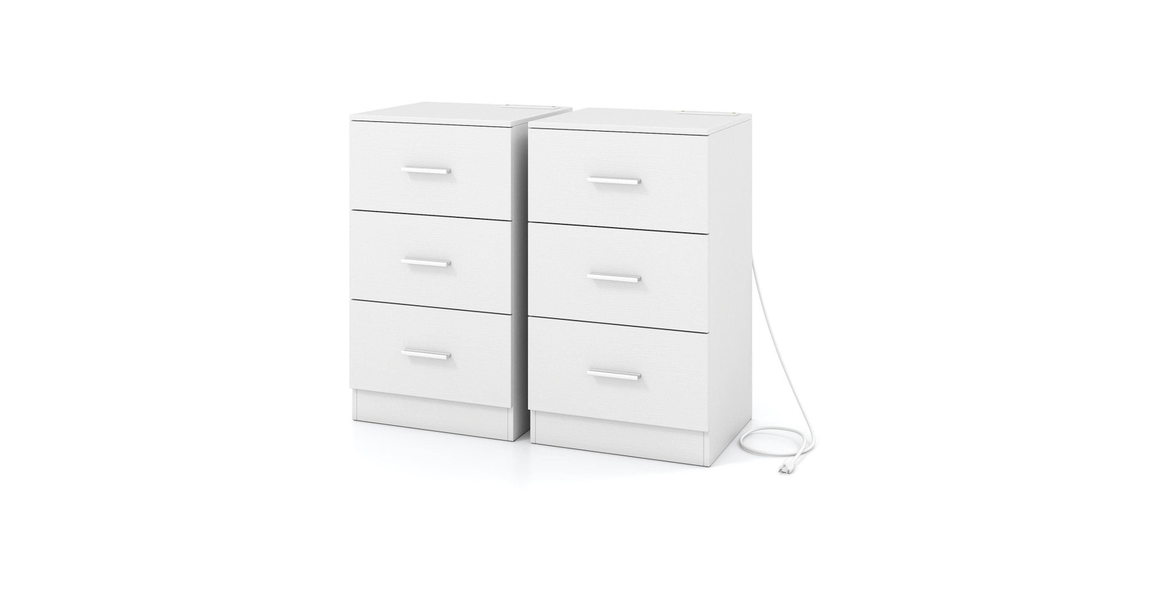 Sugift Nightstand Set of 2 with Charging Station and 3 Storage Drawers