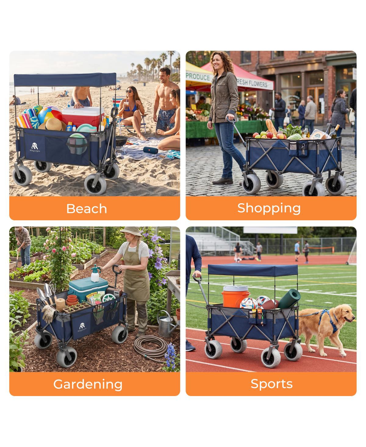Streamdale FurnitureFoldable Heavy-Duty Utility Wagon Cart with Canopy and Beach Tires