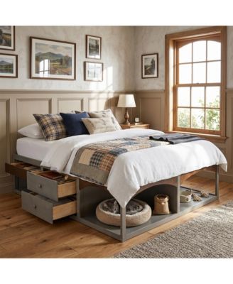 King Bed Frame with Storage Drawers, No Headboard Platform Bed, Pet-Friendly Design, No Box Spring Needed, Modern Minimalist Style