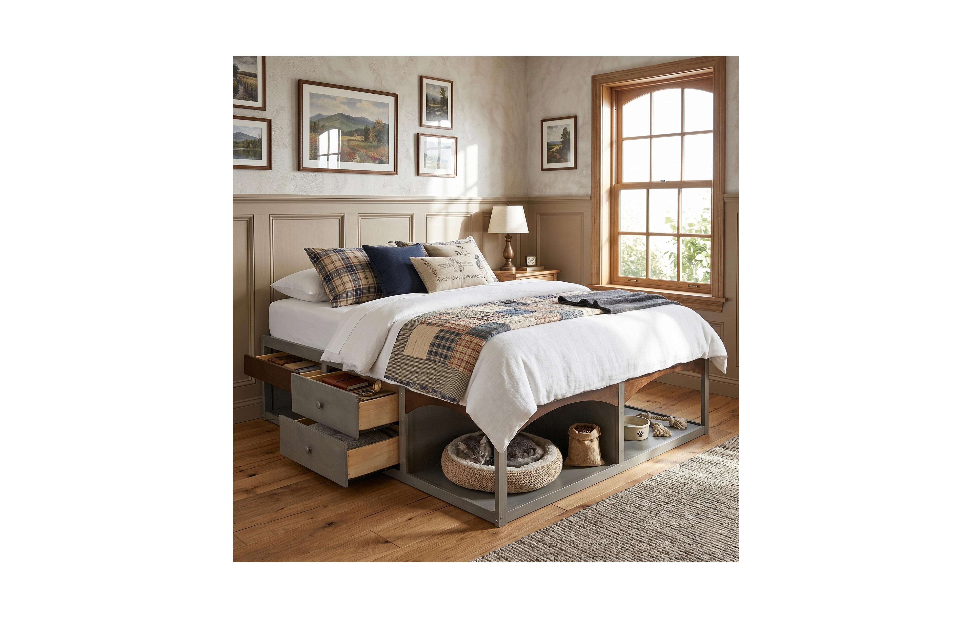 Clihome King Bed Frame with Storage Drawers, No Headboard Platform Bed, Pet-Friendly Design, Box Spring Needed, Modern Minimalist Style