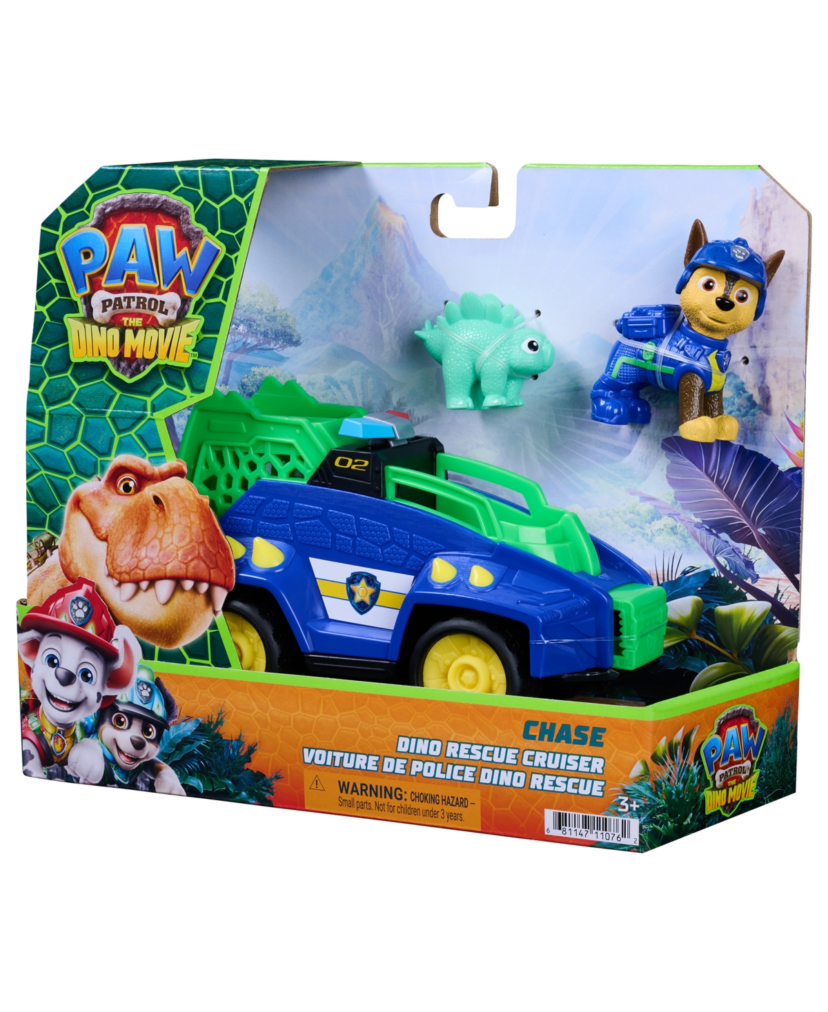 Paw Patrol Dino Theme Chase's Rescue Cruiser Spring-Loaded Rescue Claw Vehicle