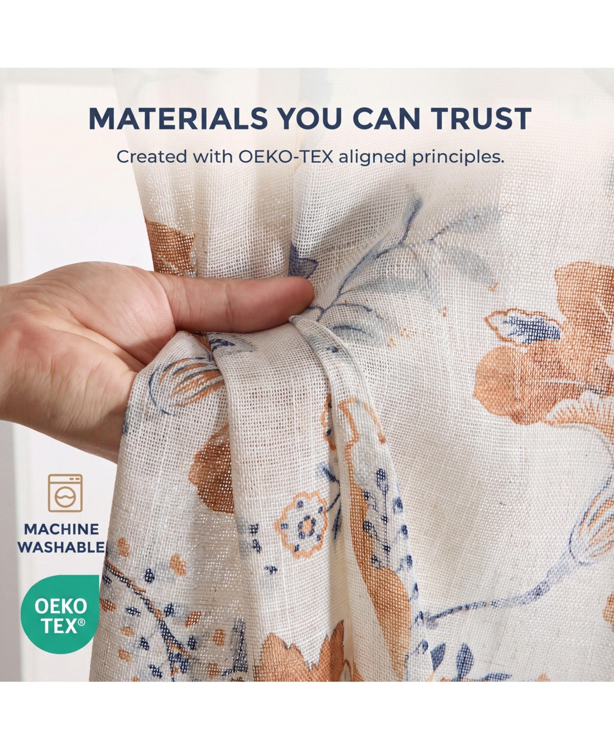 Hlc.me Spring Bloom Linen Floral Print Patterned Curtains - Back Tab Pocket Window Flower Curtains Panels for Bedroom and Living Room, Set of 2