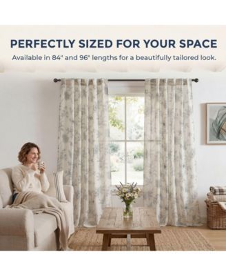 Brookville Linen Floral Print Patterned Curtains - Back Tab Pocket Window Flower Curtains Panels for Bedroom and Living Room, 2 Panels