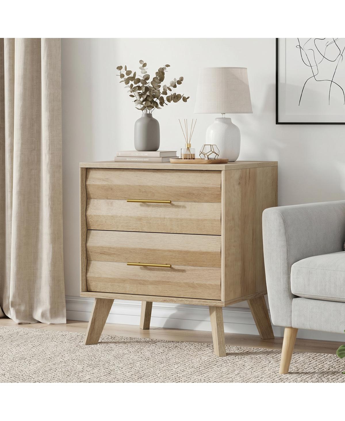Streamdale Furniture Double Drawer Medieval Modern Bedside Storage Cabinet with Metal Handles
