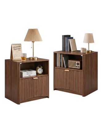 Nightstand Set of 2 with Charging Station and Drawer