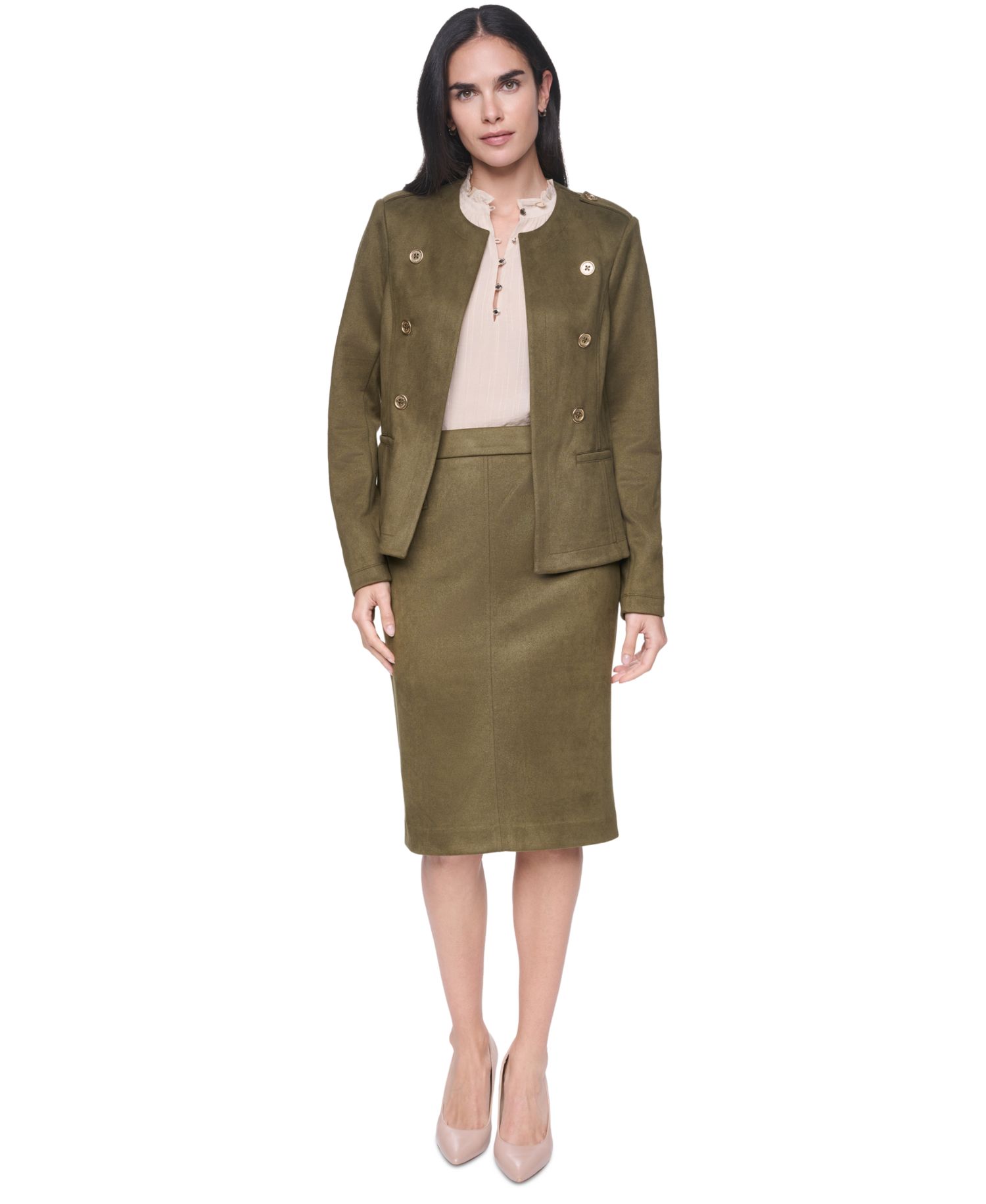 Women's Suede Collarless Band Jacket