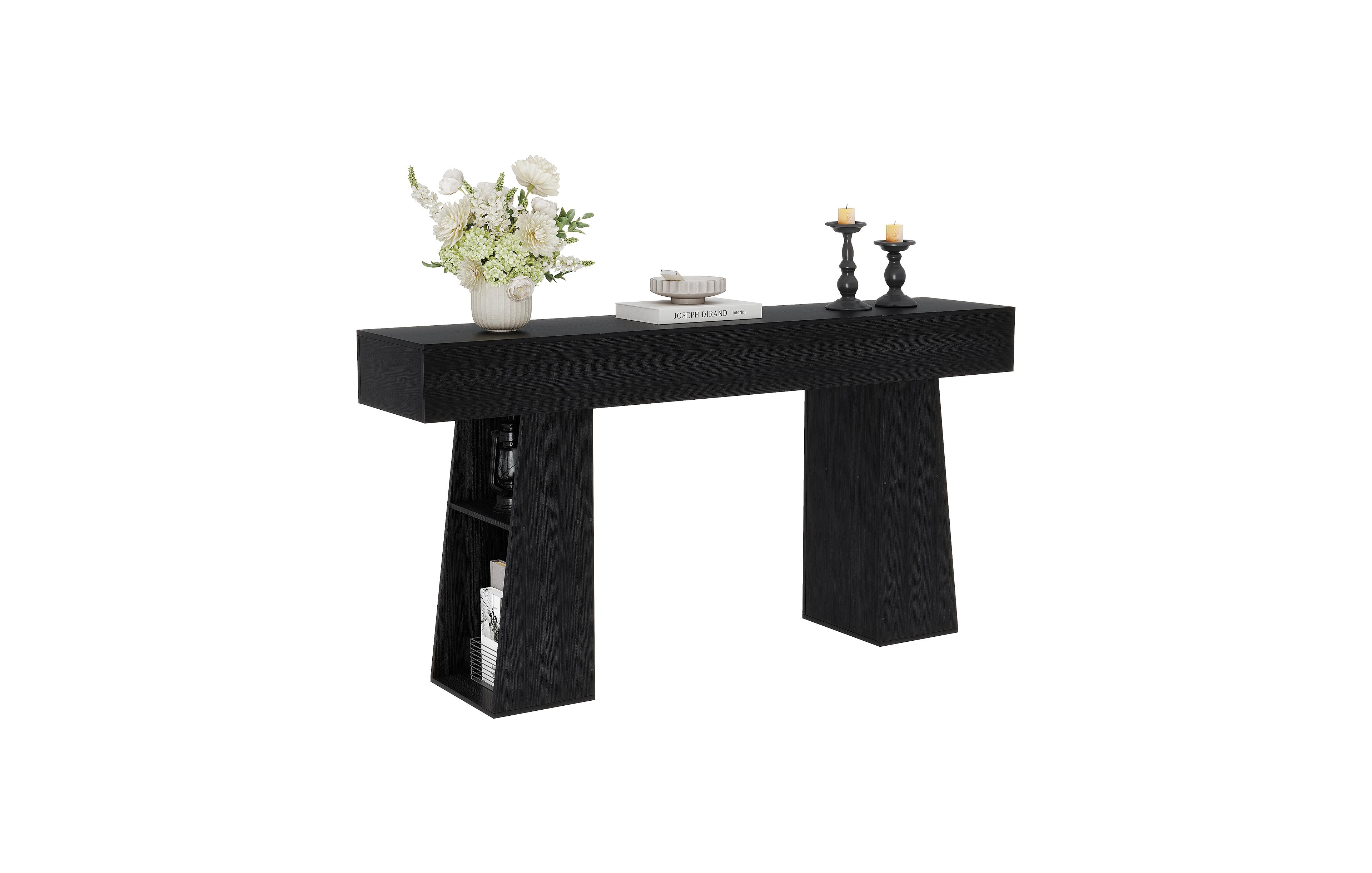 gaomon 63" Entryway Table, Console Table for Entryway, Wood Sofa with Hidden Side Storage, Modern Hallway Living Room, Foyer