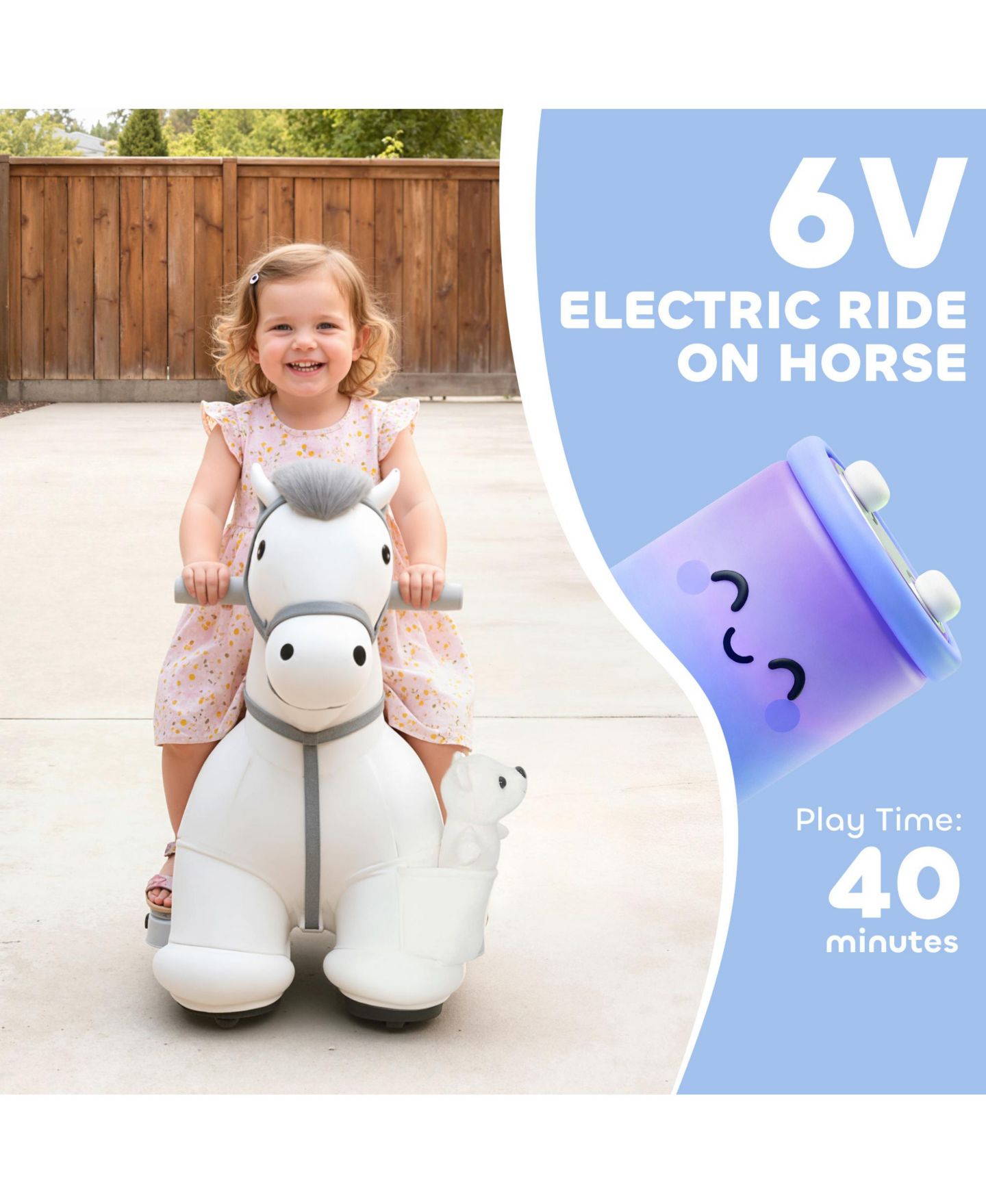 Детская игрушка Qaba 6V Battery-Powered Ride-On Horse with Music, 55 Lbs. Capacity, Ages 1.5+, цвет: Белый — фото 4