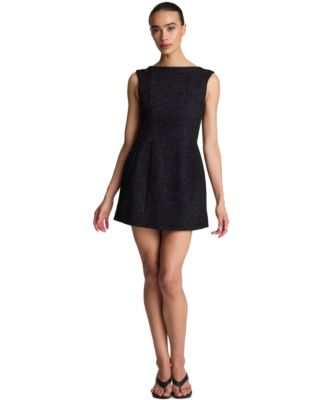 Women's Boat-Neck Scoop-Back Tweed Mini Dress