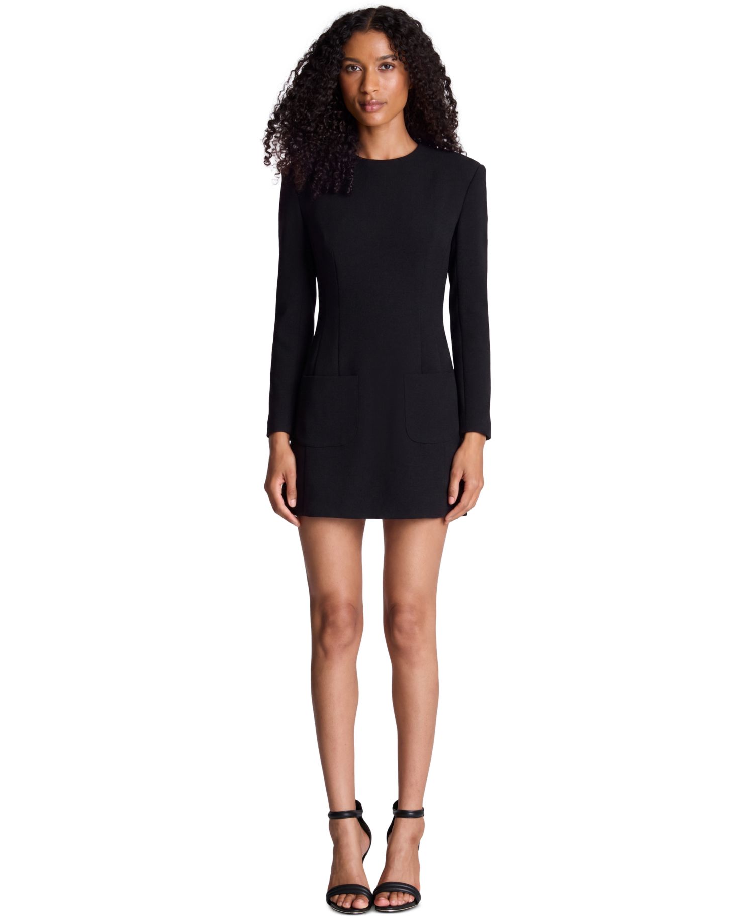 Women's Long-Sleeve Crewneck Textured-Crepe Mini Dress