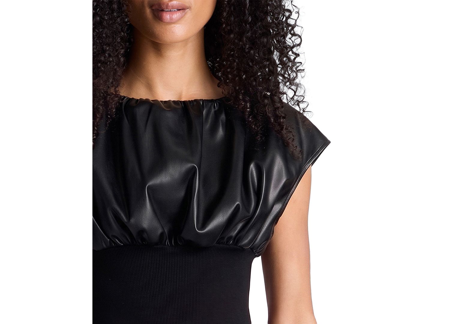 Women's Fit & Flare Ribbed-Waist Faux Leather Mini Dress