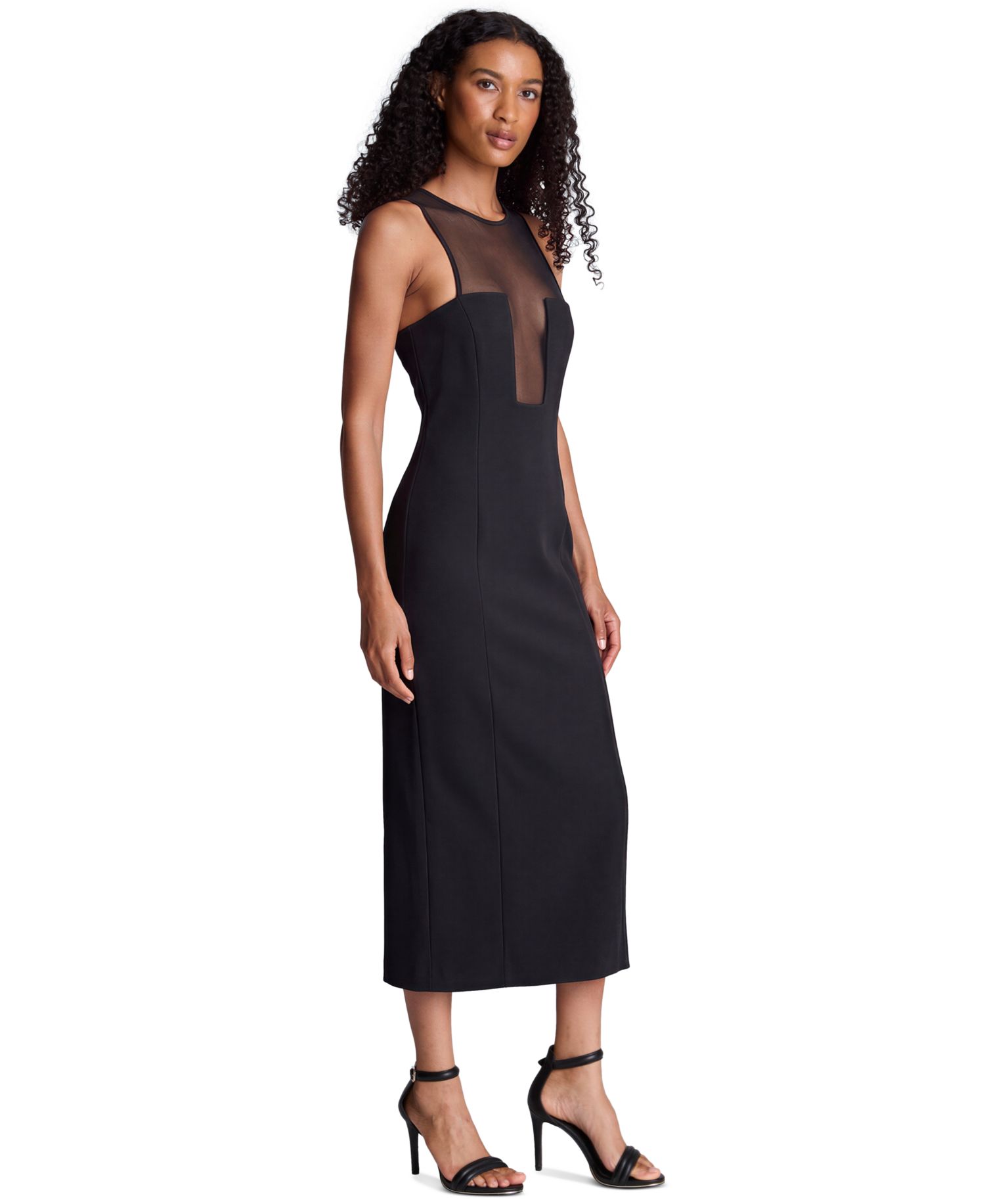 Women's Mesh-Insert Crewneck Midi Dress