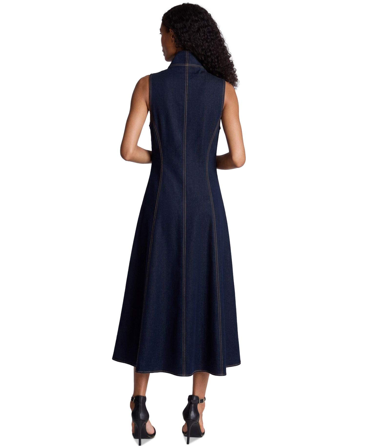 Women's Sleeveless High-Stand-Collar Midi Dress