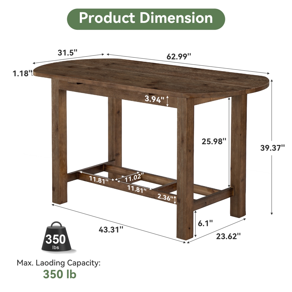 Tribesigns Bar Table Set, Counter Height Dining Table with Sturdy Frame