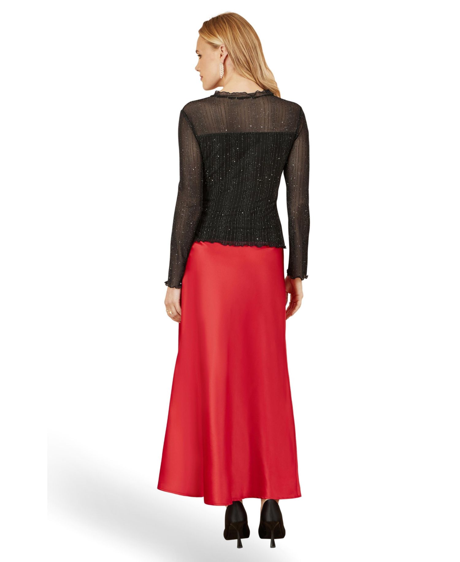 Women's Satin A-Line Elasticated-Waist Midi Skirt