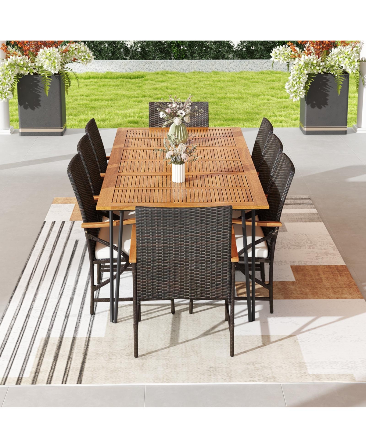 Mecale 86-Inch Rectangular Acacia Patio Dining Table for 8 with Umbrella Hole