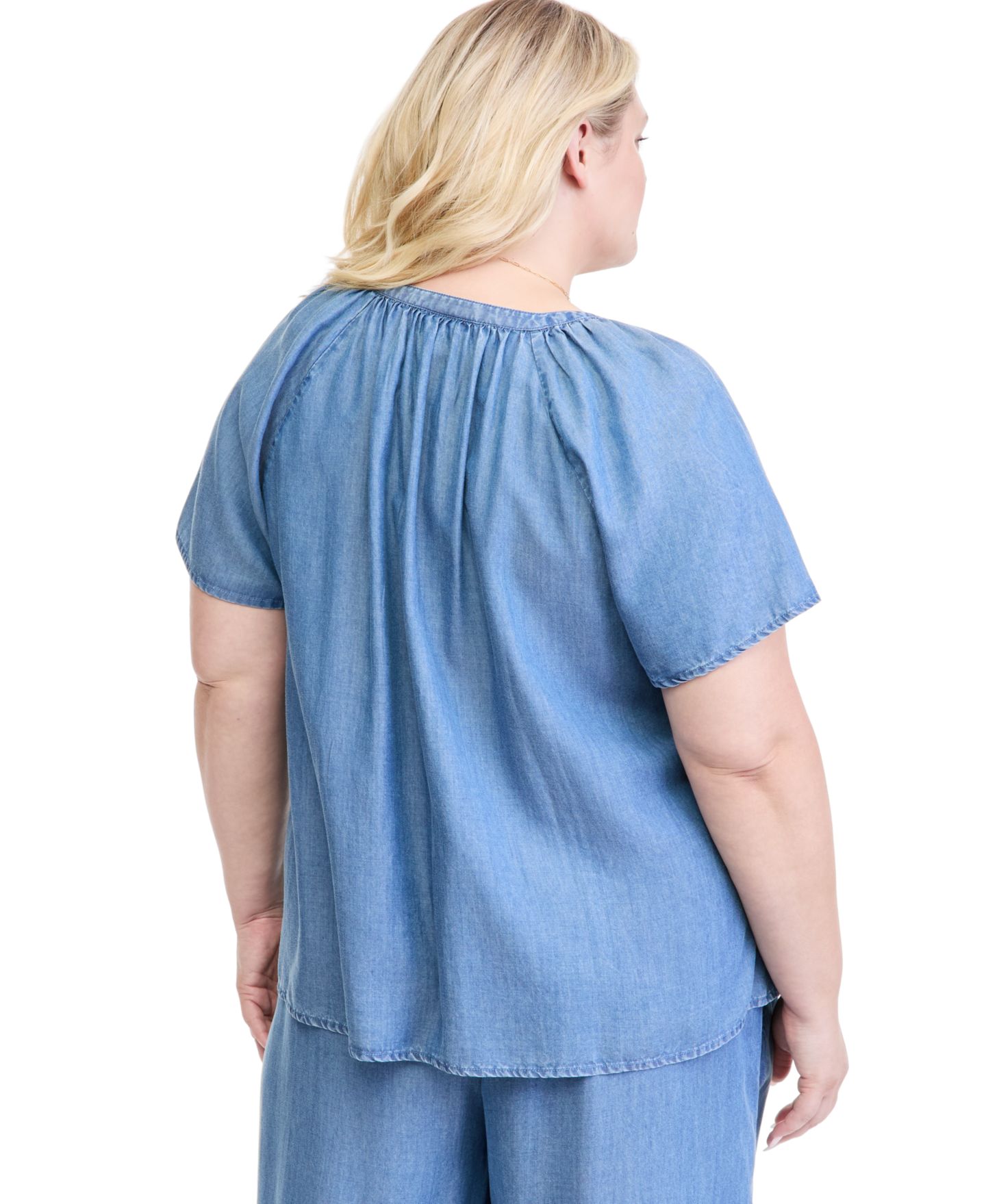Женский топ Style & Co Plus Size Chambray Flutter-Sleeve, цвет: Варёный — фото 4