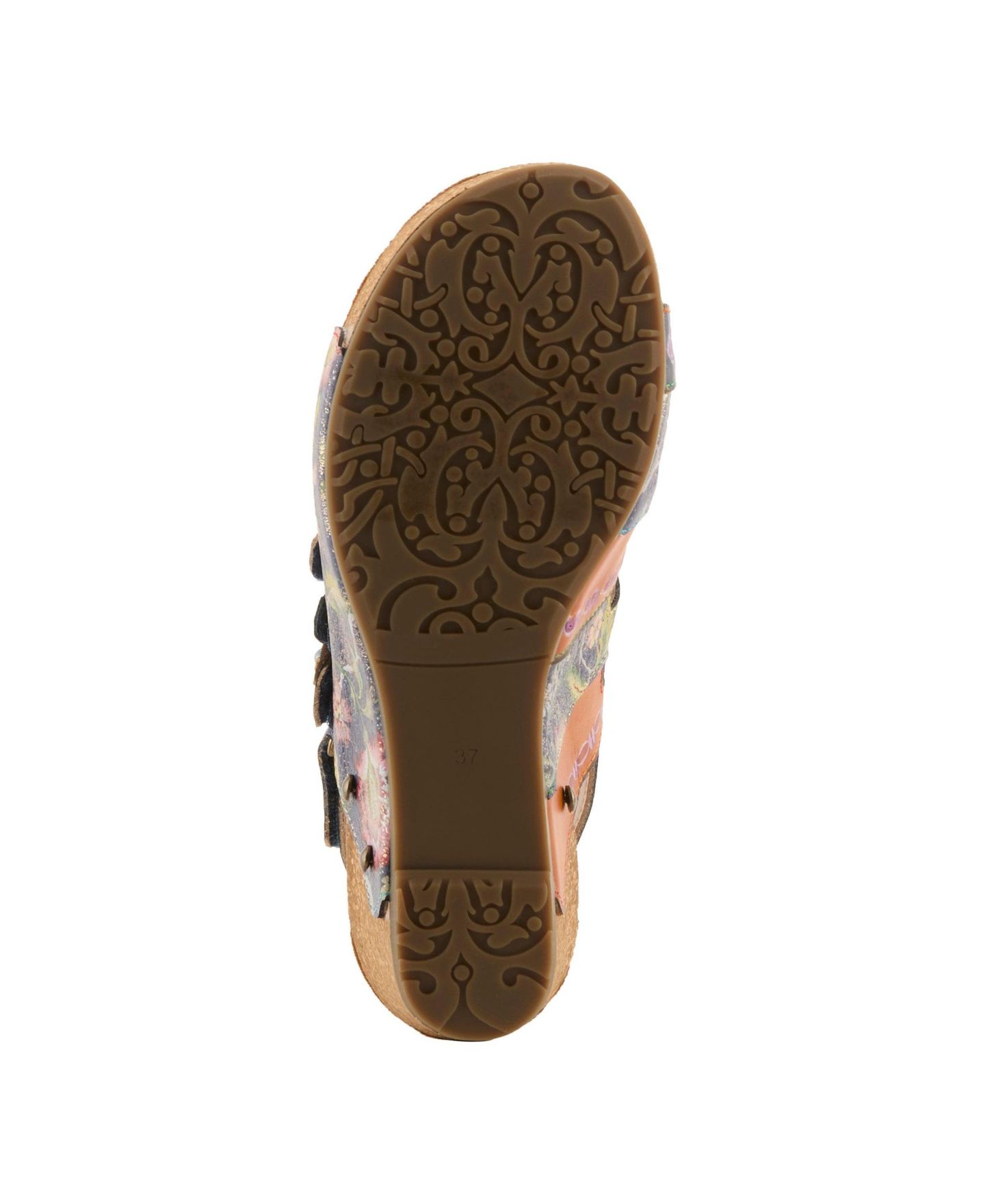 Женские сандалии L'Artiste Buckleitup Floral Wedge with Supportive Cushioned Comfort, цвет: Тёмно-синий разноцветный — фото 6