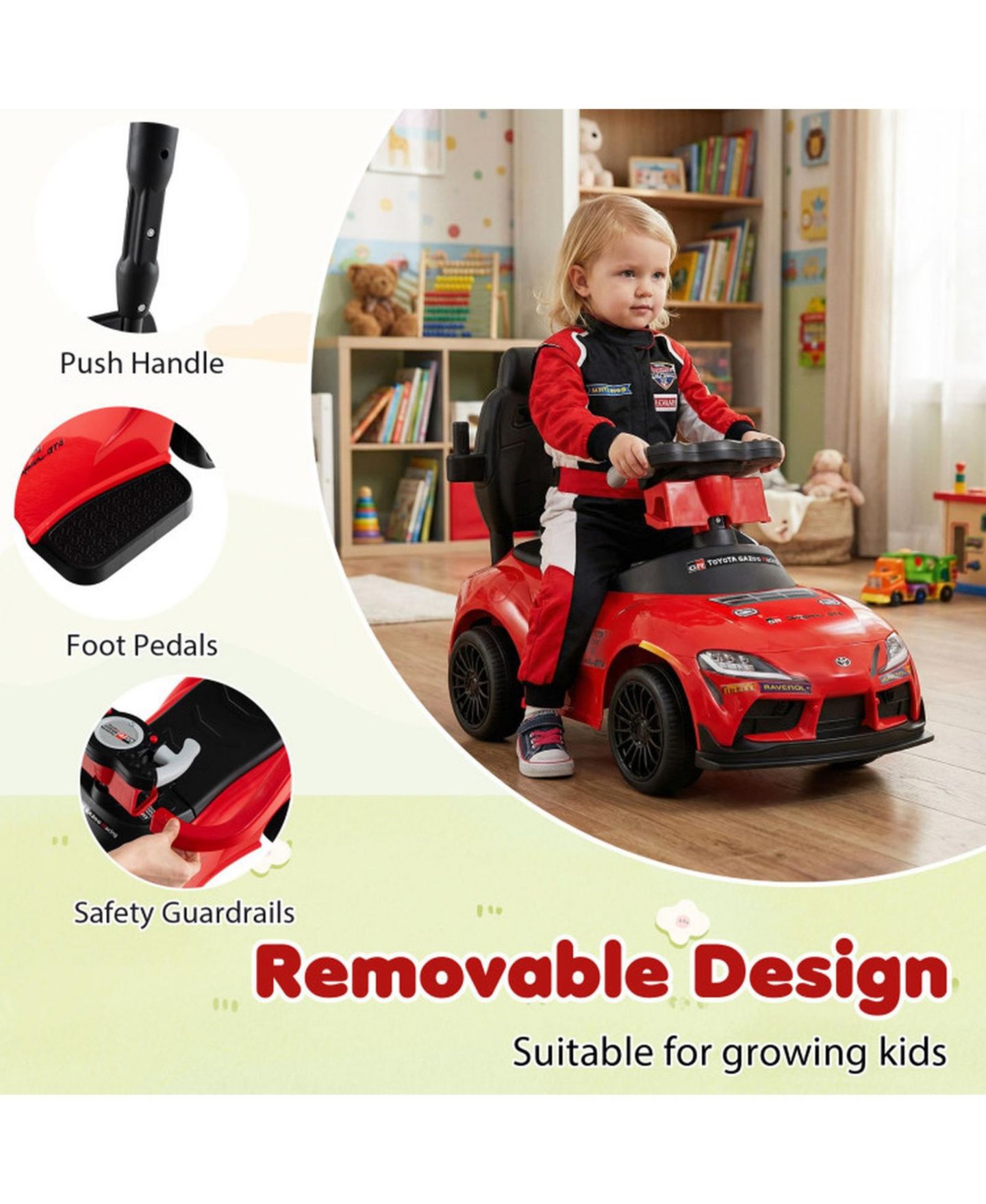 Детская игрушка HONGGE 3-in-1 Licensed Toddler Push Car with Parent Handle and Ride-On Modes, Ages 1.5-5, цвет: Красный — фото 9