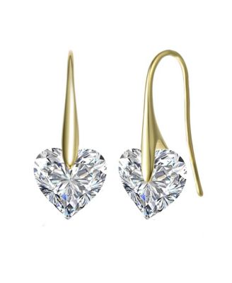 Elegant Sterling Silver Movable Heart CZ Fish Hook Earrings