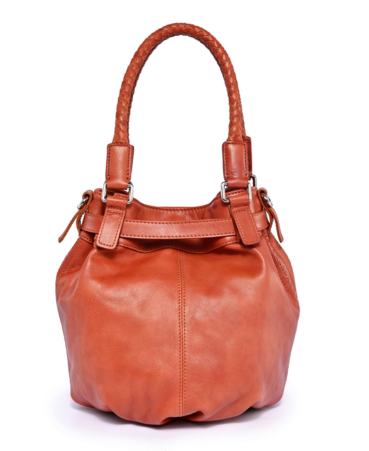 Pumpkin Small Leather Crossbody Bucket Bag