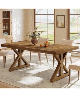 Solid Wood Dining Table for 4-6, 63-Inch Farmhouse