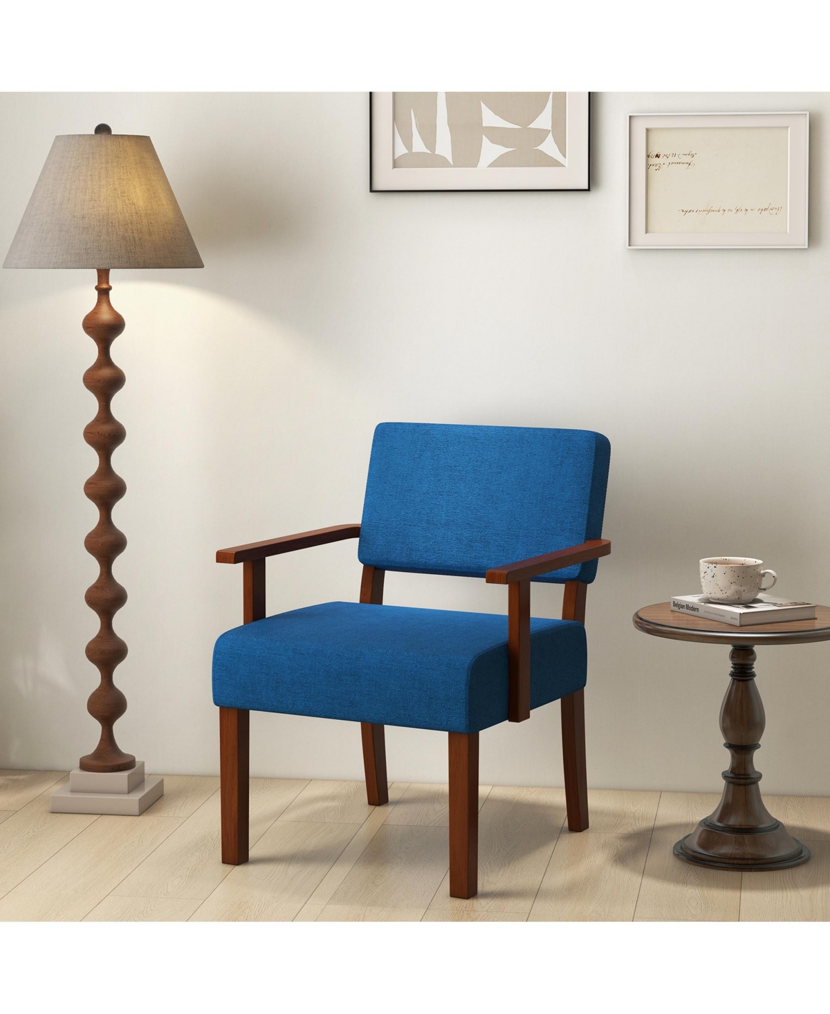 Costway Mid-Century Linen Accent Chair Living Room with Padded Seat Backrest