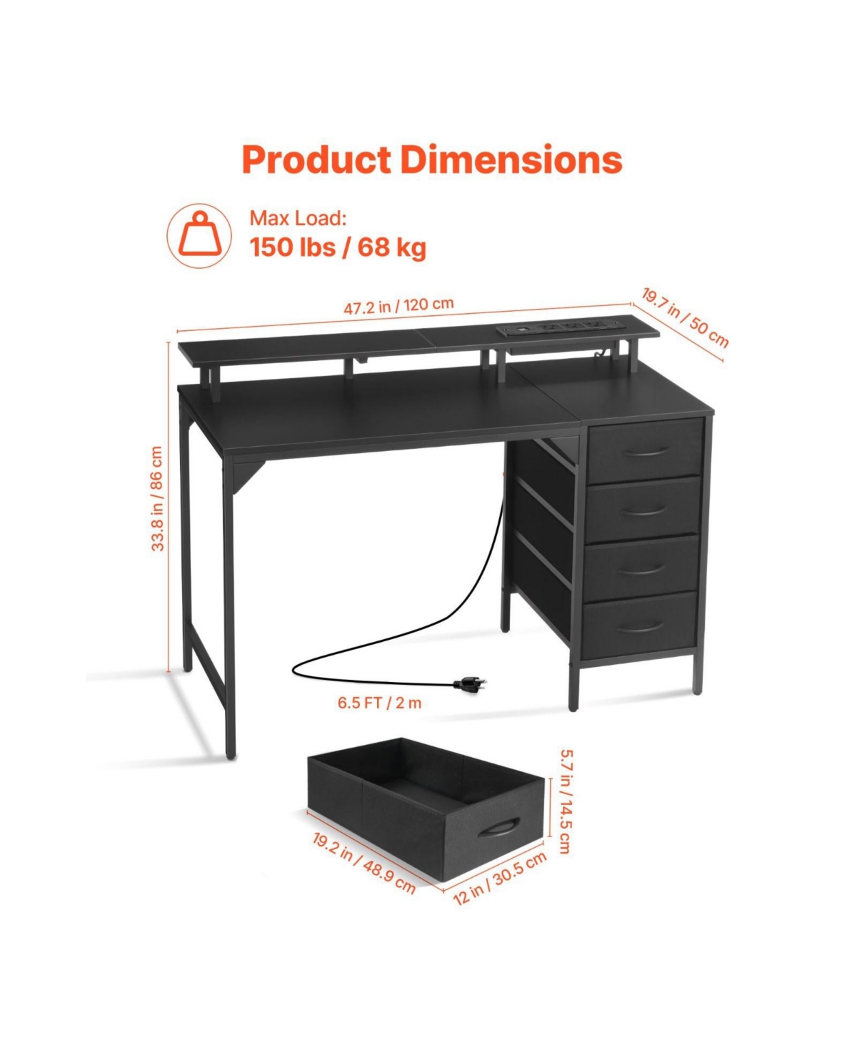 Slickblue Gaming Desk with Led Lights, Charging Station, 4 Storage Drawers and Monitor Shelf