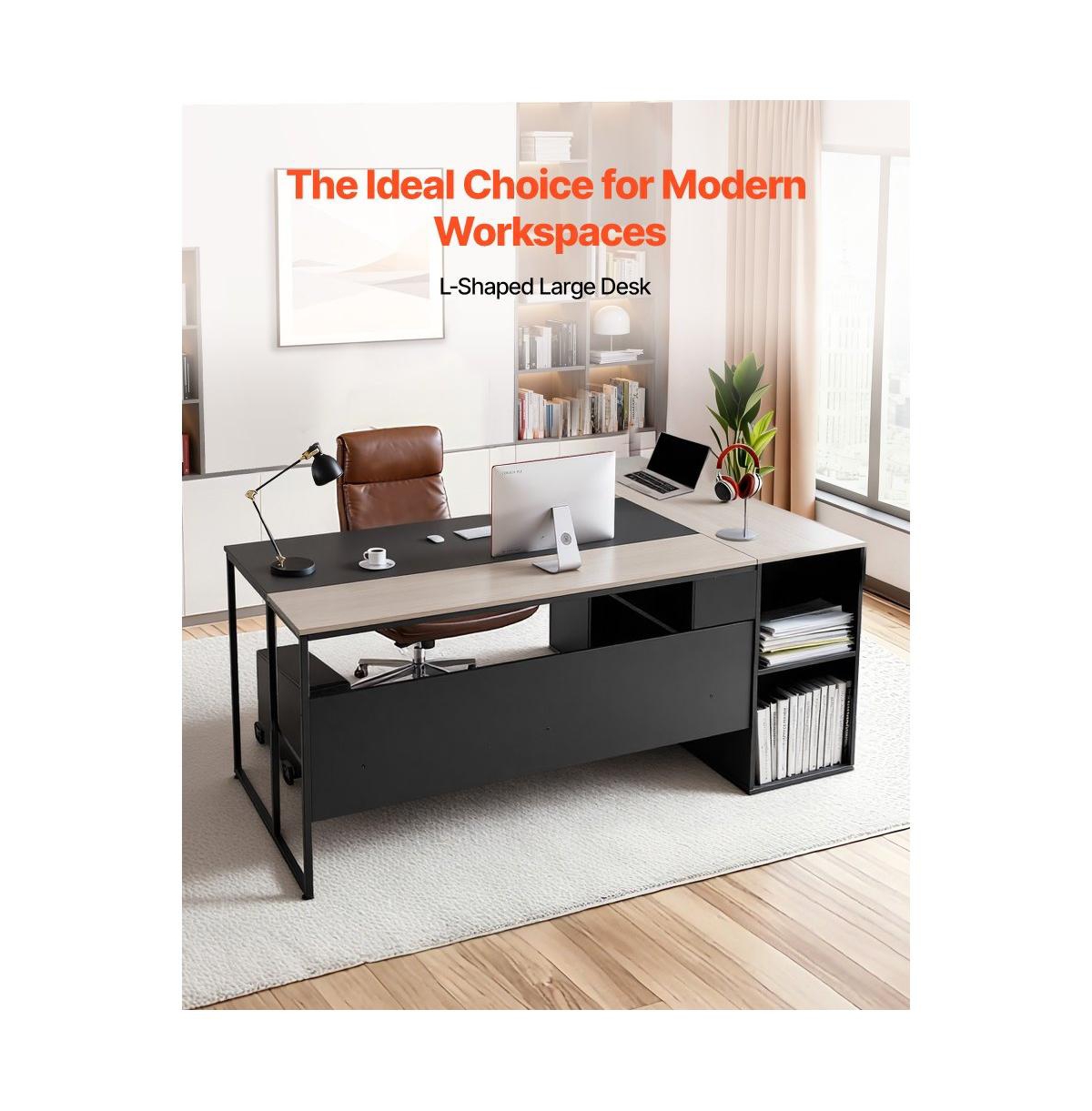 Slickblue Modern L-Shaped Office Desk with Cpu Stand, Storage Cabinet and Spacious Work Surface