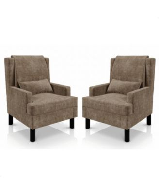 Set of 2 Wingback Accent Chairs - Mid-Century Chenille Reading Chair, High Back, 5.1" Cushion, Wood Frame and Lumbar Pillow, 350 lbs