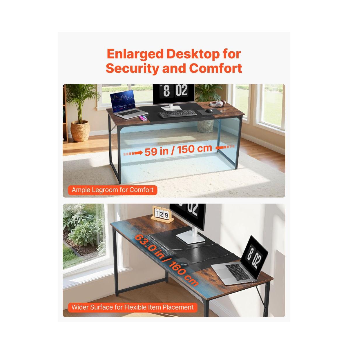 Slickblue Modern Office Computer Desk with Large Legroom, Metal Frame Workstation for Study and Gaming