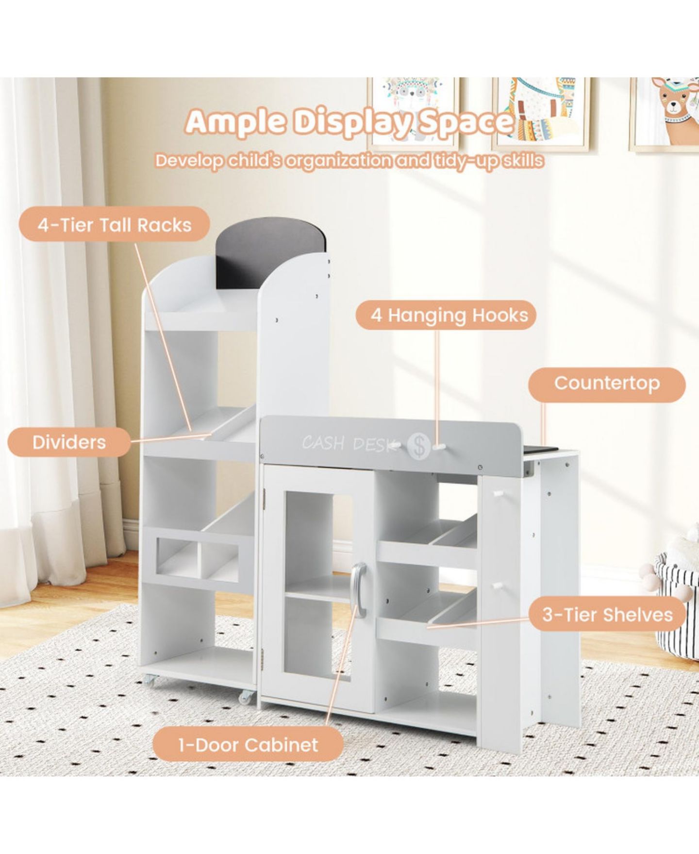 Детский игровой набор SUGIFT Convertible Kids Grocery Store 3-Piece Playset, Ages 3+, цвет: Белый — фото 4