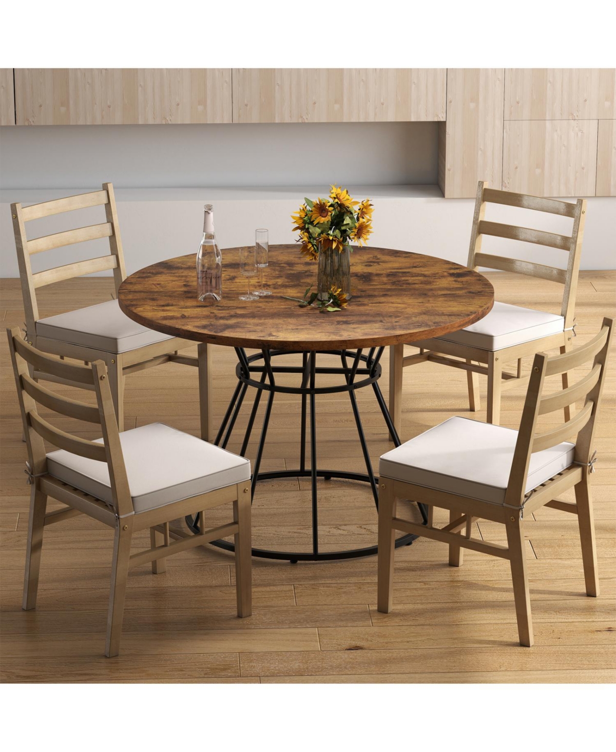 Mecale 47-Inch Round Farmhouse Dining Table for 4