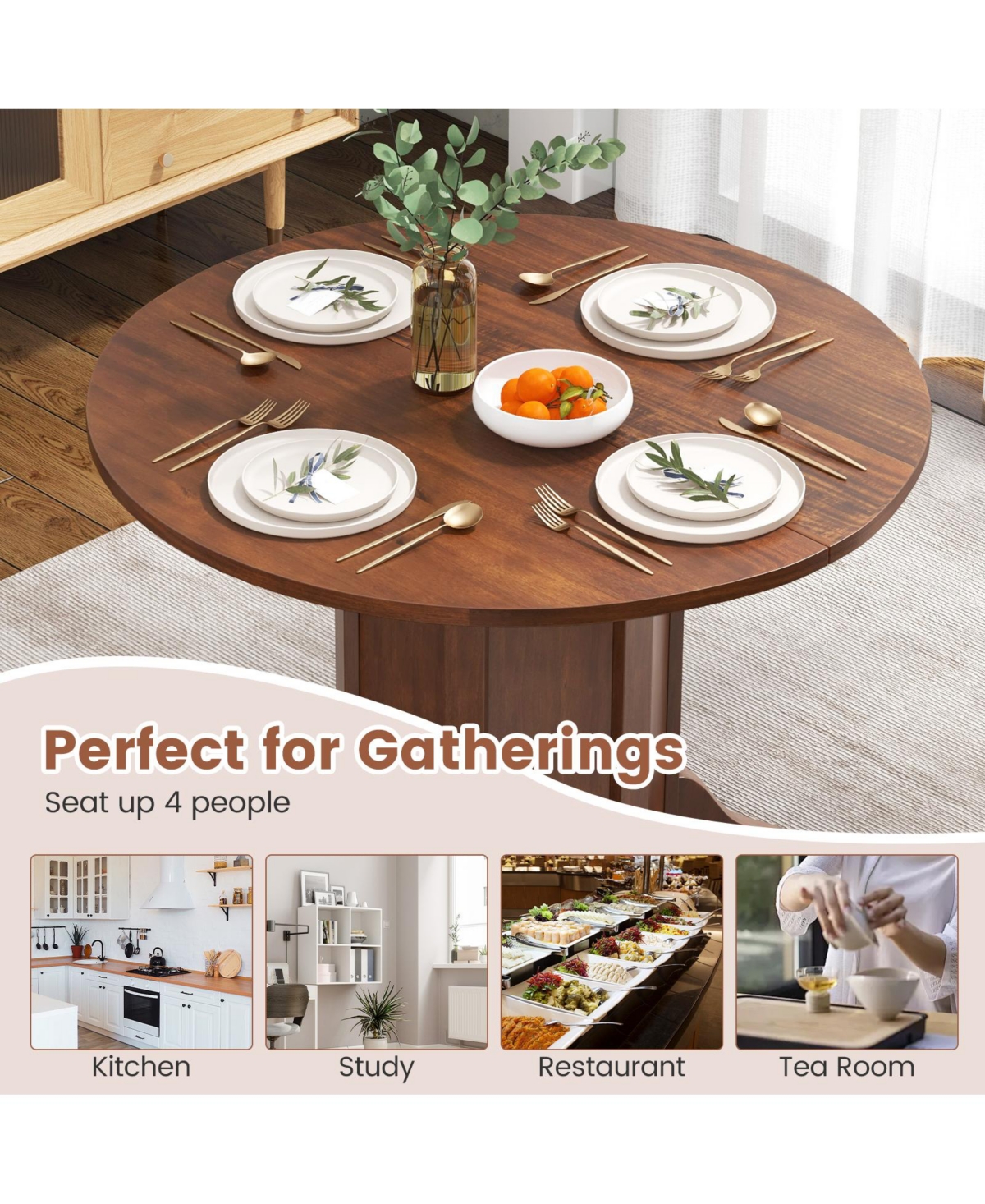 Mecale 42-Inch Round Pedestal Dining Table for 4-6