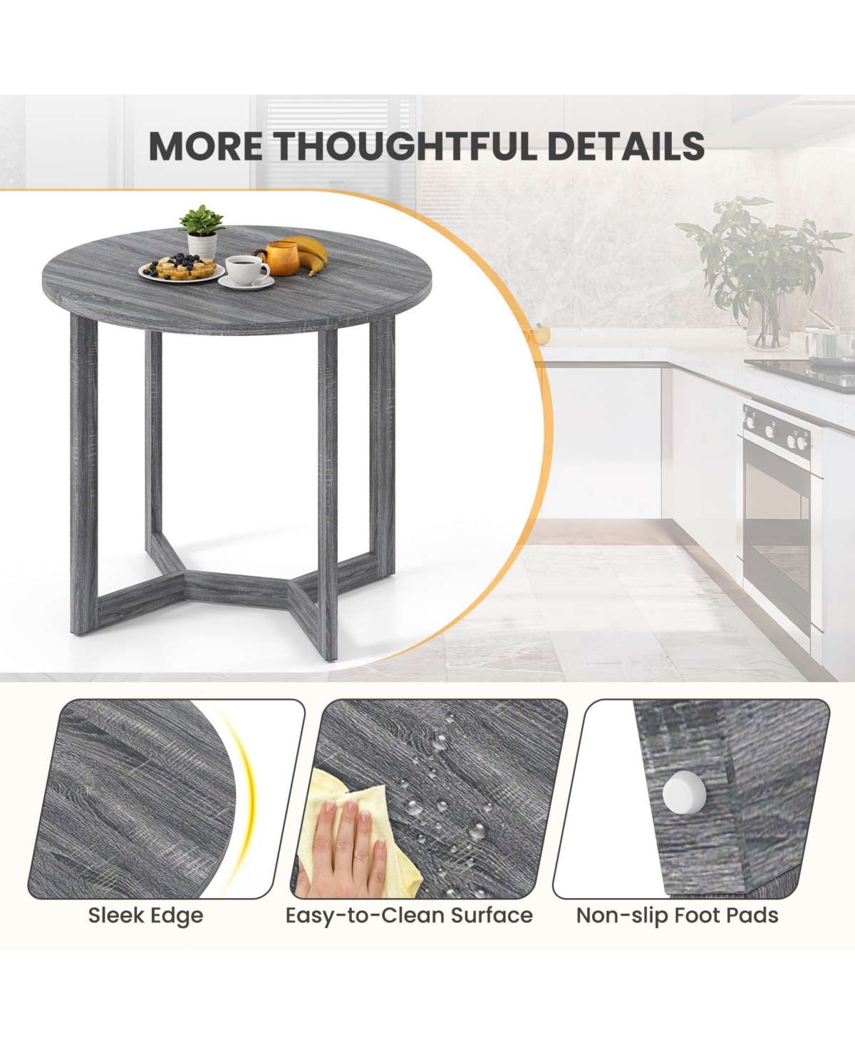 Mecale 36-Inch Round Dining Table with Wing-Shaped Pedestal Base