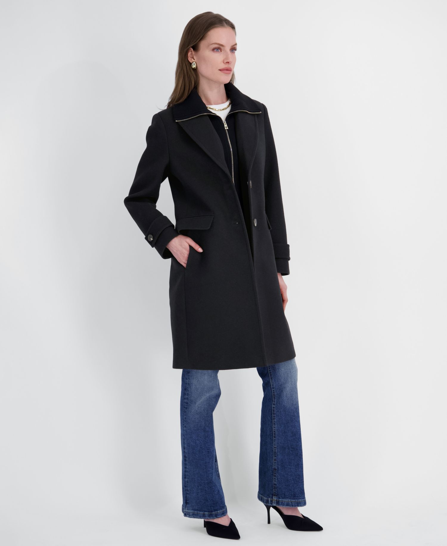 Women's Single-Breasted Knit Bibbed Coat