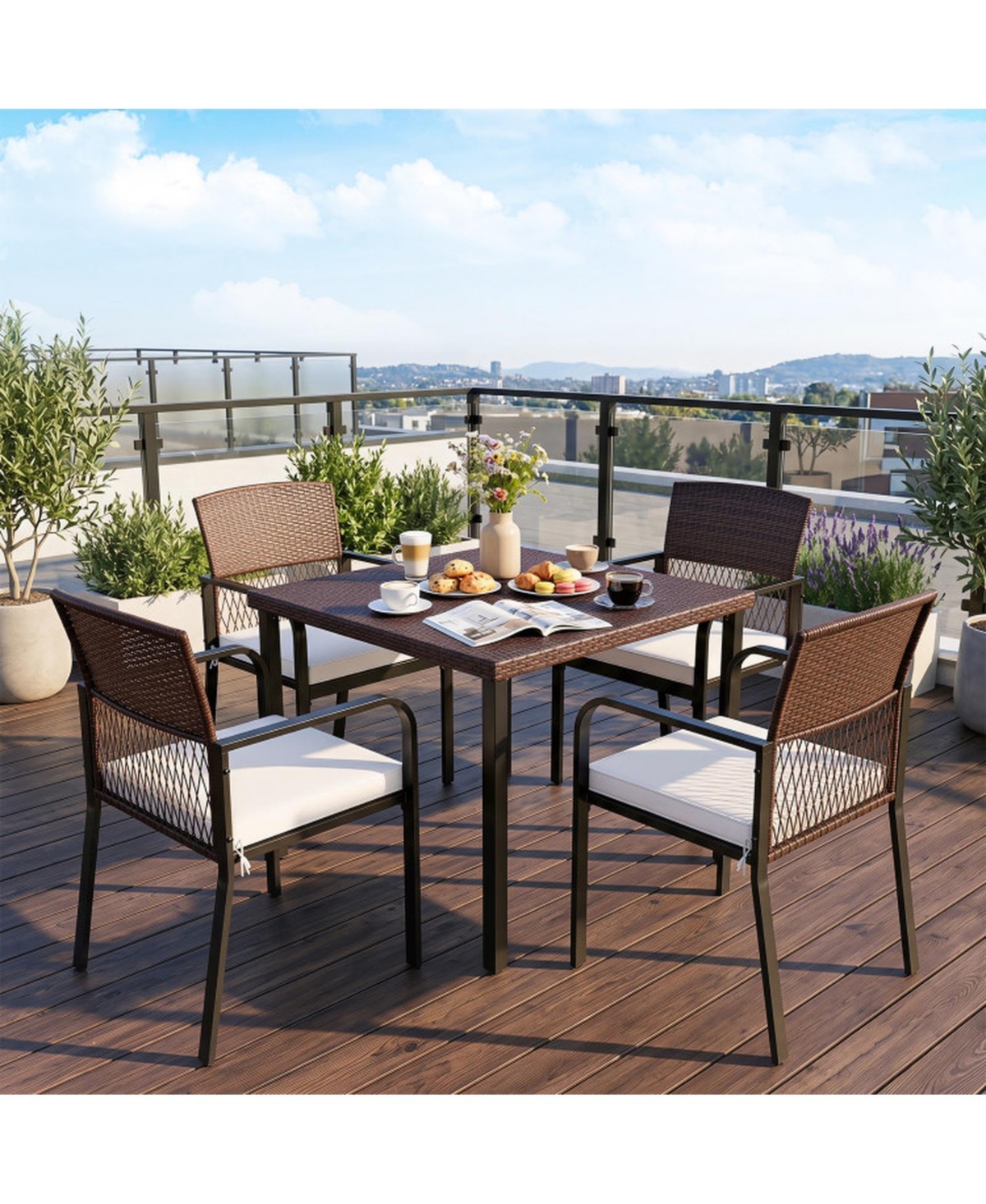 Sugift Outdoor Dining Chairs Set of 4 with Padded Cushions Wicker Backs and Adjustable Feet