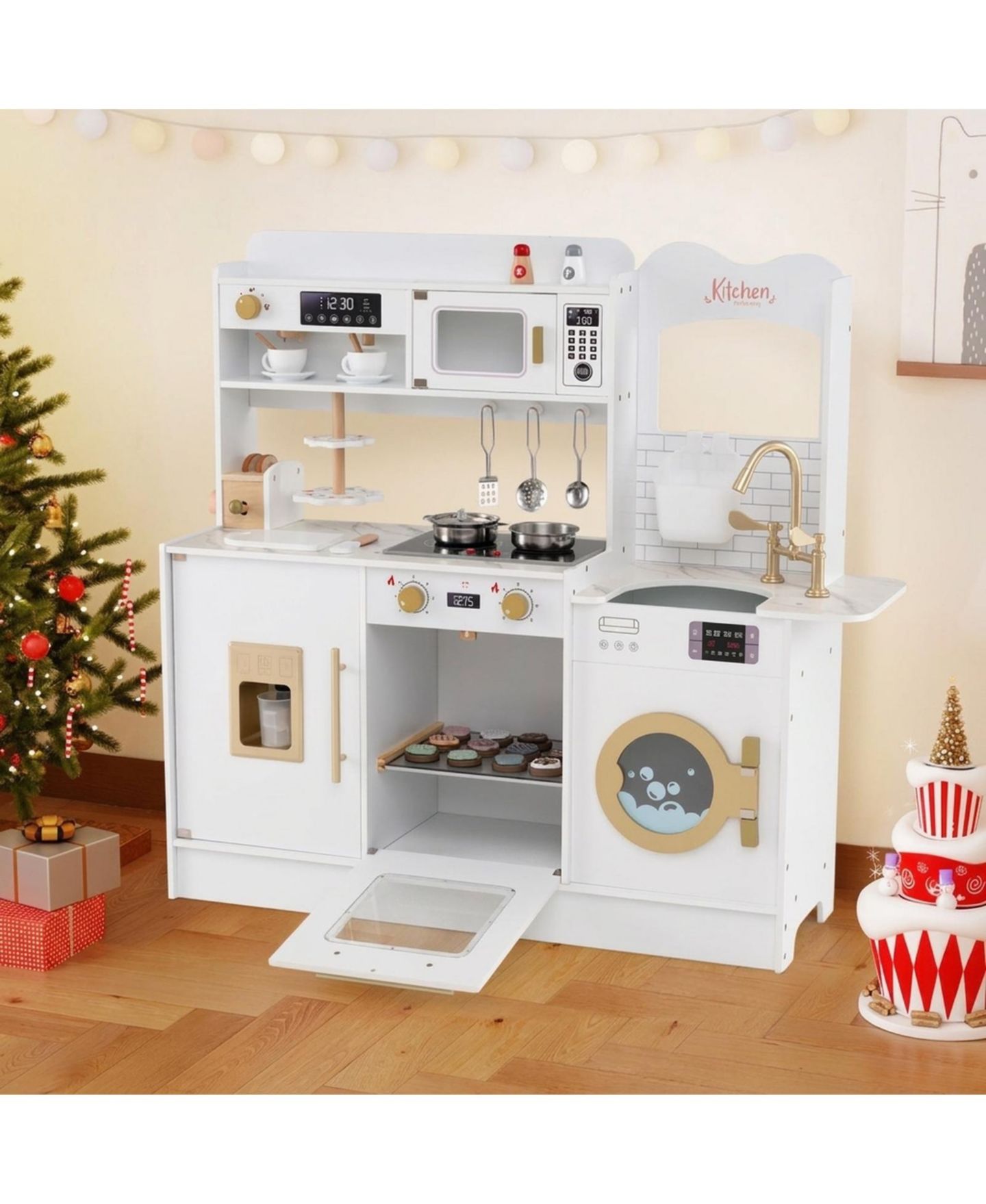 Детские игрушки SUGIFT Lights and Sounds 25-Piece Wooden Play Kitchen, Ages 3+, цвет: Белый — фото 2