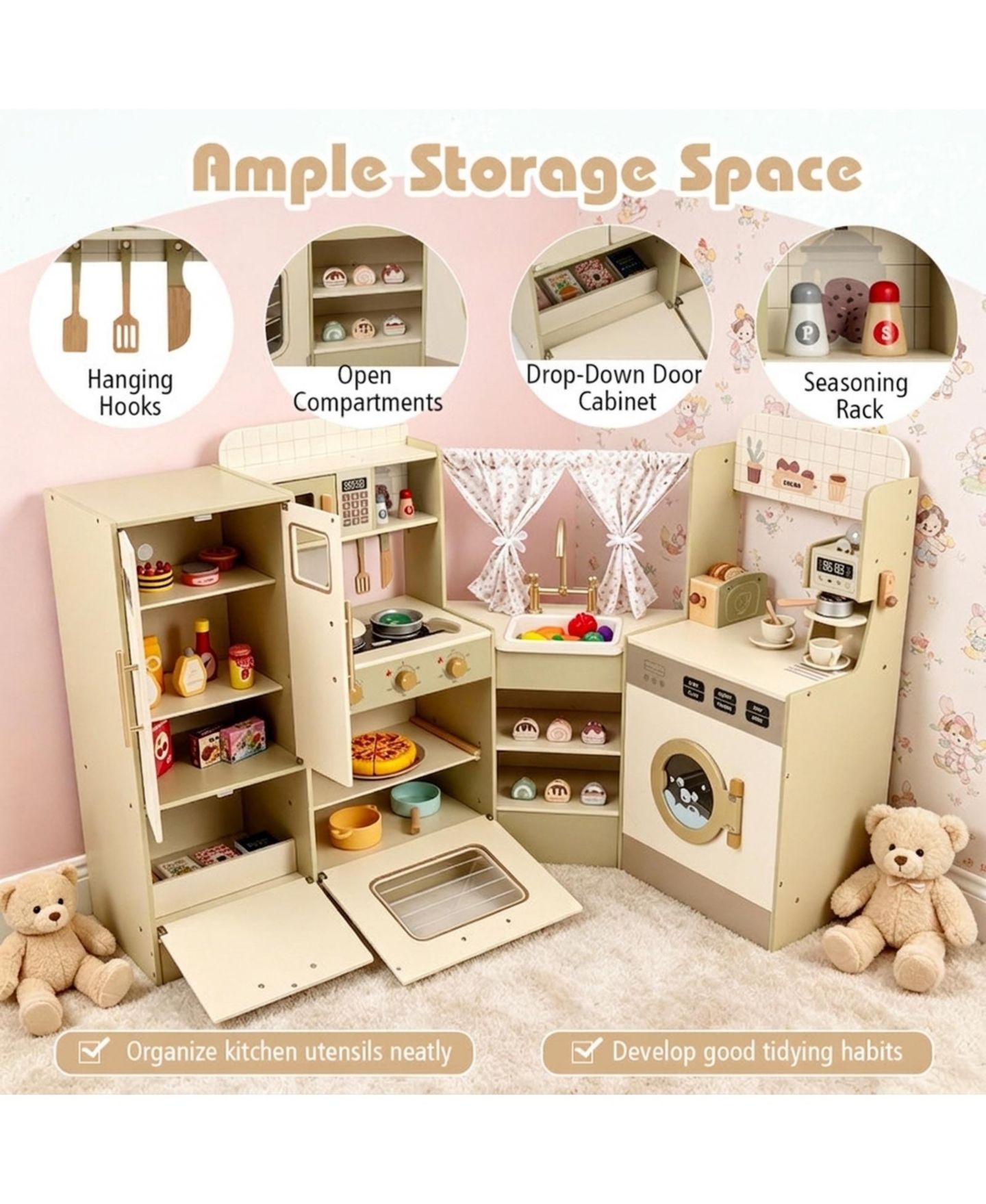 Детские игрушки SUGIFT Corner-Fit Wooden 21-Piece Play Kitchen, Ages 3+, цвет: Зелёный — фото 8