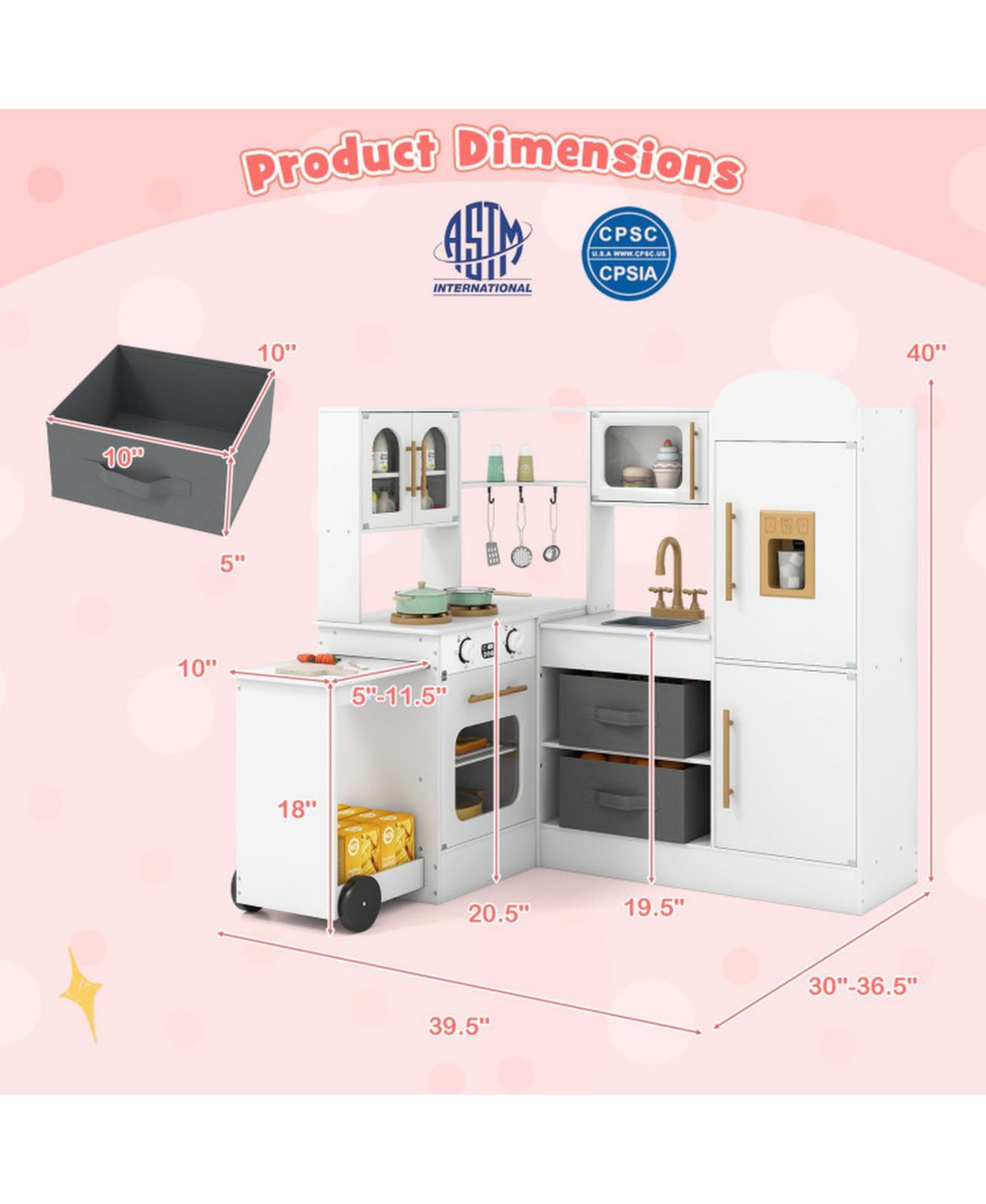 Детский игровой набор SUGIFT Corner Kitchen Playset with Retractable Countertop and Working Ice Maker, Ages 3+, цвет: Белый — фото 3